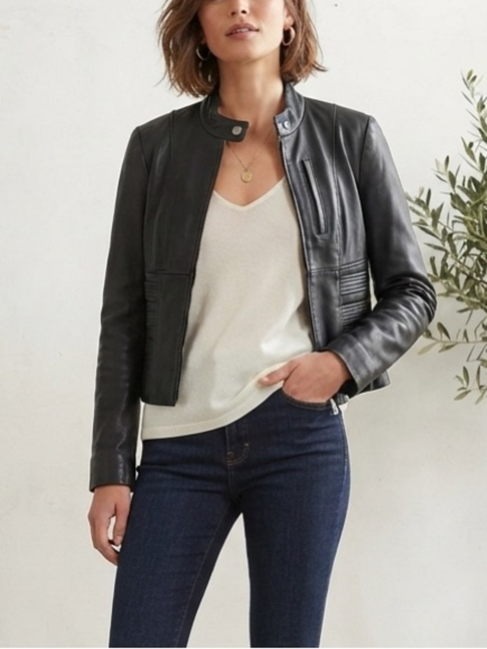 Miss Top Gun Vintage Black Leather Snap Collar Biker Jacket